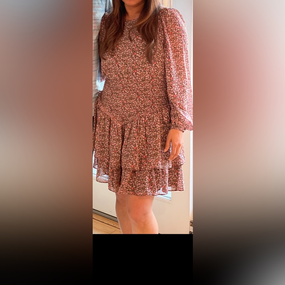 Aqua Floral Long Sleeve Dress